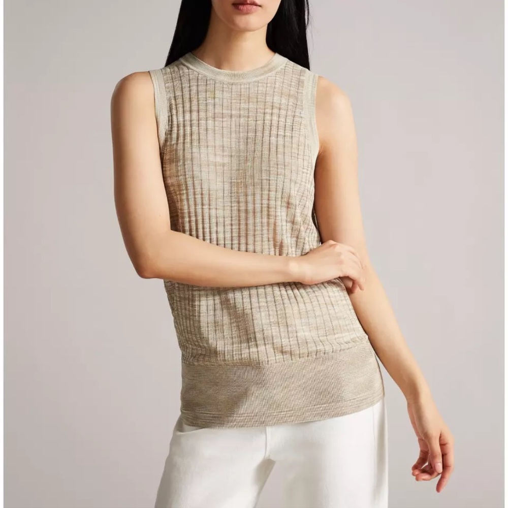 NWT Ted Baker Kcate Rayon Rib Tank in Natural Size 2